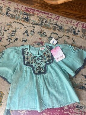 NWT Umbrale Kids Mint Green Embroidered Top 100% Cotton